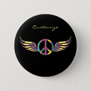 Winged Hippie Peace Symbol Thunder_Cove Button