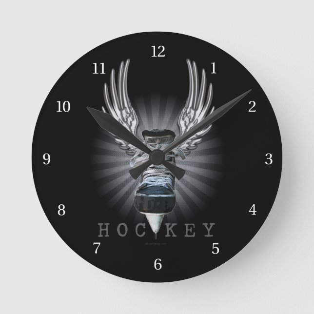 Winged Hockey Runde Wanduhr (Vorderseite)