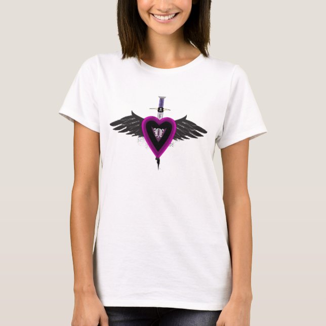 winged lila Herz der Liebe T-Shirt (Vorderseite)
