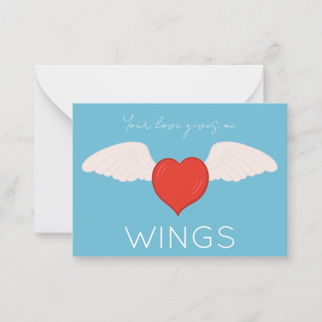 Winged Love Valentine Flat Note Card Mitteilungskarte (Vorderseite)