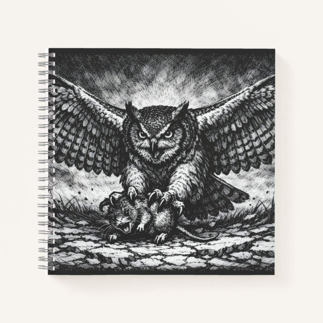 Winged Owl Sentinel von BurnsInHell Notizbuch (Vorderseite)