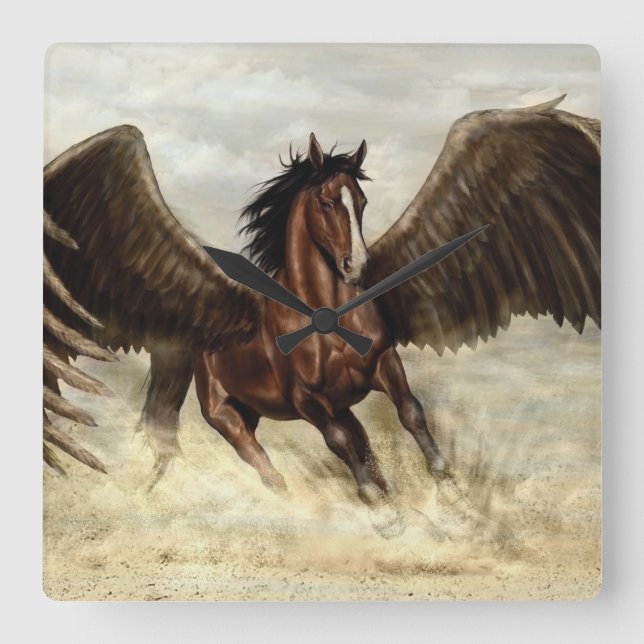 Winged Pegasus   Quadratische Wanduhr (Vorderseite)