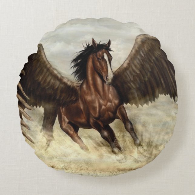 Winged Pegasus Rundes Kissen (Vorderseite)