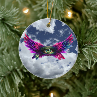 Winged Protection Eye – Round Intention Keychain Keramik Ornament
