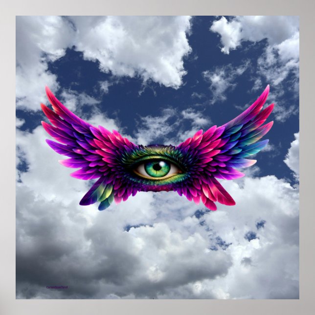 Winged Protection Eye – Surreal Intention Art Post Poster (Vorne)