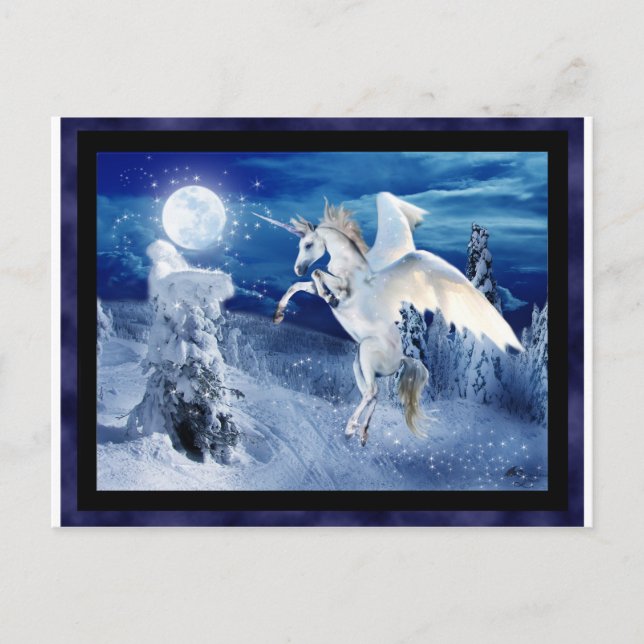 Winged Unicorn Pegasus Moon Horse Snows Tir'Rielle Postkarte (Vorderseite)