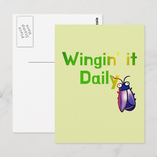 Wingin It Daily Funny Bug Humor Postkarte (Vorne/Hinten)