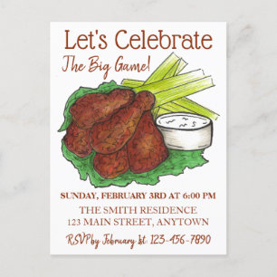 Wings Celebrate Big Game Football Tailgate Party Einladungspostkarte