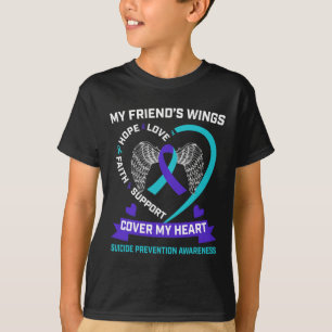 Wings Heart Aquamarin Lila Friend Suicide Awarenes T-Shirt