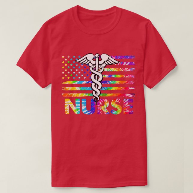 Wings Heart Nurse Stethoscope American Flag Nursin T-Shirt (Design vorne)