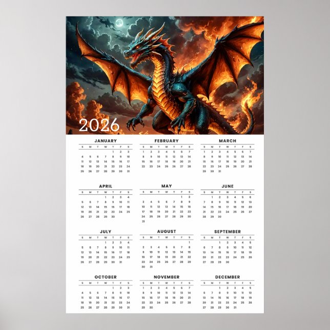 Wings of Flame: 2026 Mythical Dragon Calendar Poster (Vorne)