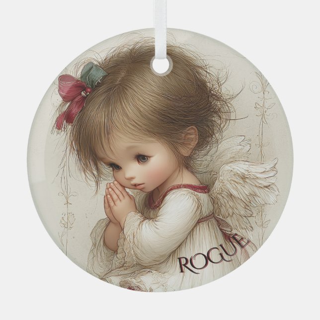 Wings of Prayer with Custom Name Ornament Aus Glas (Vorderseite)