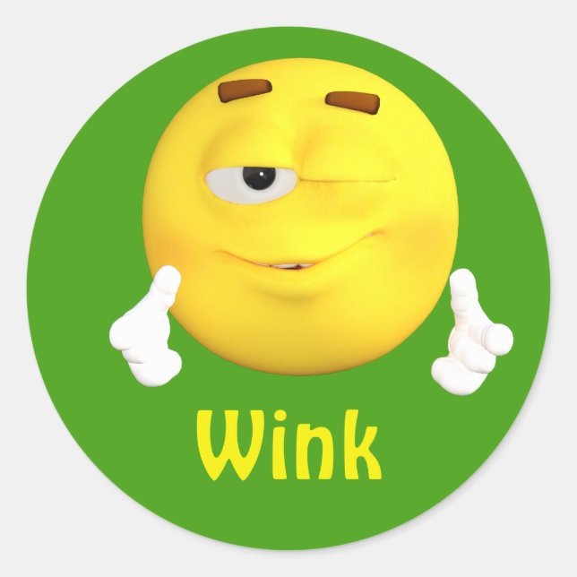 Wink Emoji Emoticon Cartoon Face Runder Aufkleber (Vorderseite)