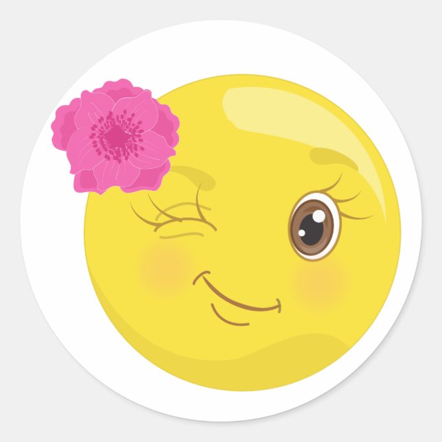 Wink Emoji mit Blume-Aufklebern Runder Aufkleber (Vorderseite)