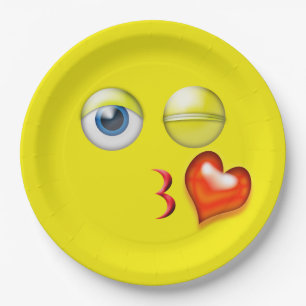 Wink-Schlag-Kuss Emoji Pappteller