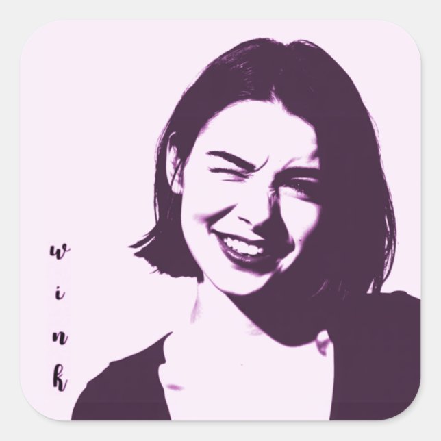 "Wink" Square Sticker flirty girl design pink sass (Vorderseite)