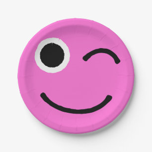 Winkeln Gesicht Pink Kokett Winking Emoticon Emoji Pappteller