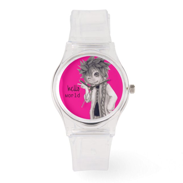 Winking Anime Typ, Original Zeichnend Armbanduhr (Vorderseite)