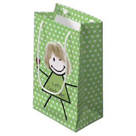 Winking Birthday Strichfigur-Mädchen auf Polka Dot Kleine Geschenktüte