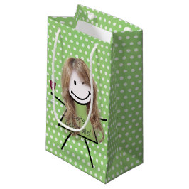 Winking Birthday Strichfigur-Mädchen auf Polka Dot Kleine Geschenktüte