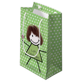 Winking Birthday Strichfigur-Mädchen auf Polka Dot Kleine Geschenktüte