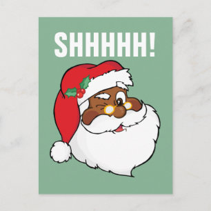 Winking Black Santa Behaltend Weihnachtsgeheimniss Feiertagspostkarte