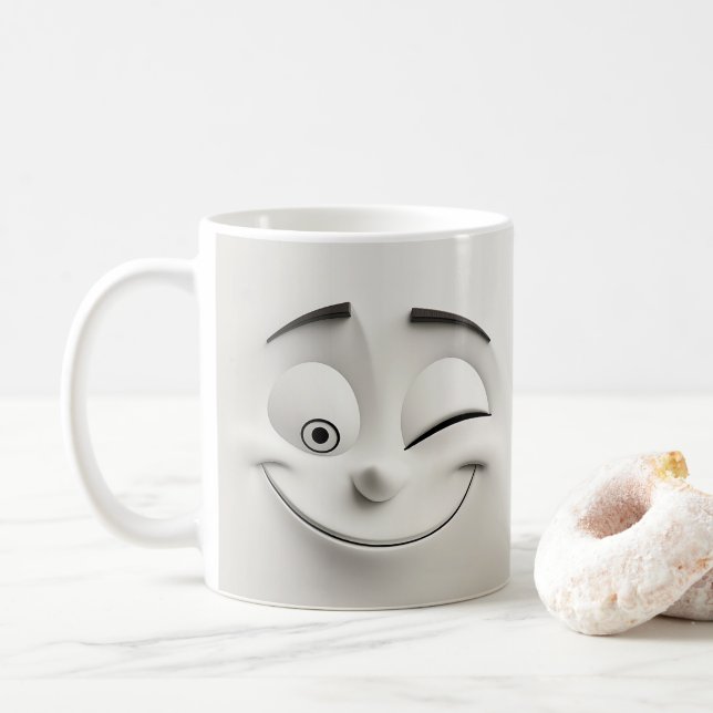 Winking Cartoon Face 3D-Tasse 12 Kaffeetasse (Mit Donut)
