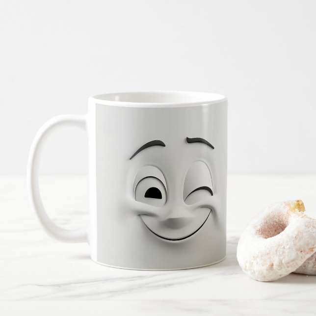 Winking Cartoon Face 3D-Tasse 13 Kaffeetasse (Mit Donut)