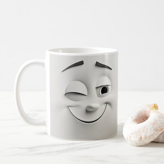 Winking Cartoon Face 3D-Tasse Kaffeetasse (Mit Donut)