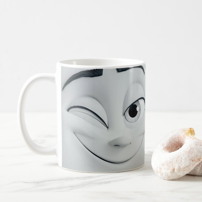 Winking Cartoon Gesicht 3D-Tasse 10 Kaffeetasse (Mit Donut)