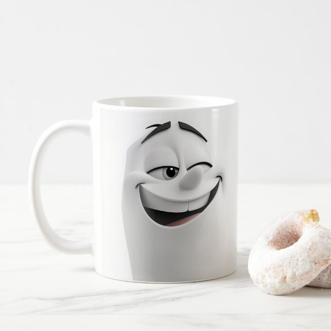 Winking-Cartoon-Gesichter 3D-Tasse 2 Kaffeetasse (Mit Donut)
