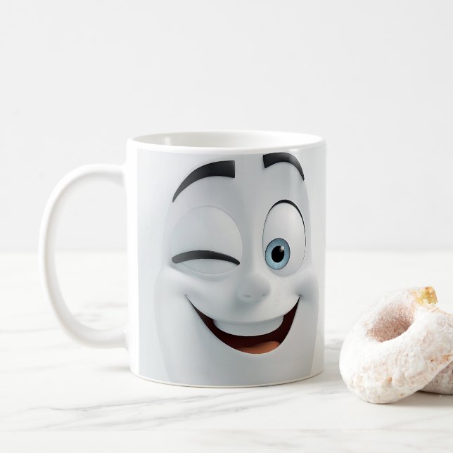 Winking-Cartoon-Gesichter 3D-Tasse 3 Kaffeetasse (Mit Donut)