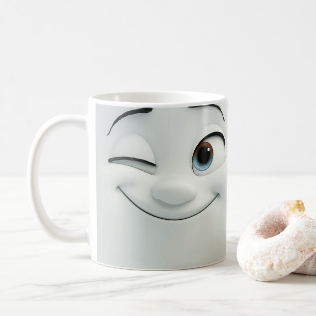 Winking-Cartoon-Gesichter 3D-Tasse 4 Kaffeetasse (Mit Donut)