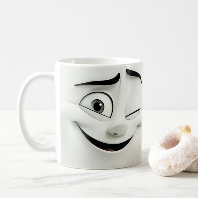 Winking-Cartoon-Gesichter 3D-Tasse 9 Kaffeetasse (Mit Donut)