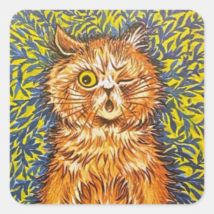 Winking Cat & Psychedelischer Hintergrund von Loui Quadratischer Aufkleber