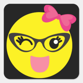 Winking Girly Emoji Quadratischer Aufkleber