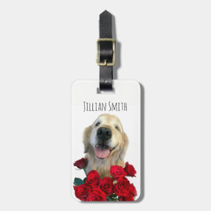 Winking Golden Retriever mit Personalisierten Rose Gepäckanhänger