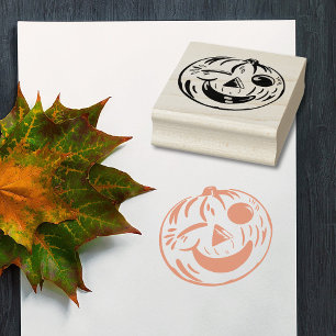Winking Jack-o-Lantern Pumpkin Vintages Halloween Gummistempel