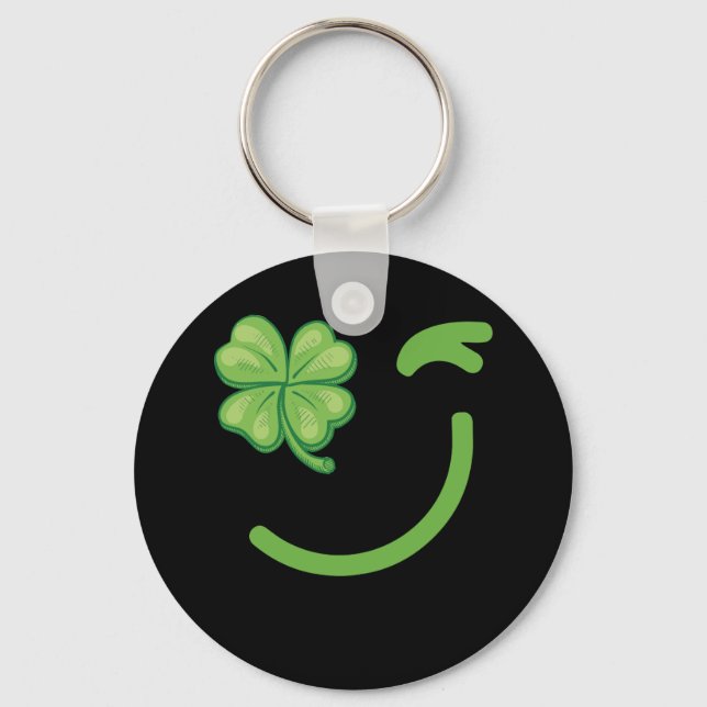 Winking Lucky Vierblättriges Kleeblatt St. Patrick Schlüsselanhänger (Vorderseite)
