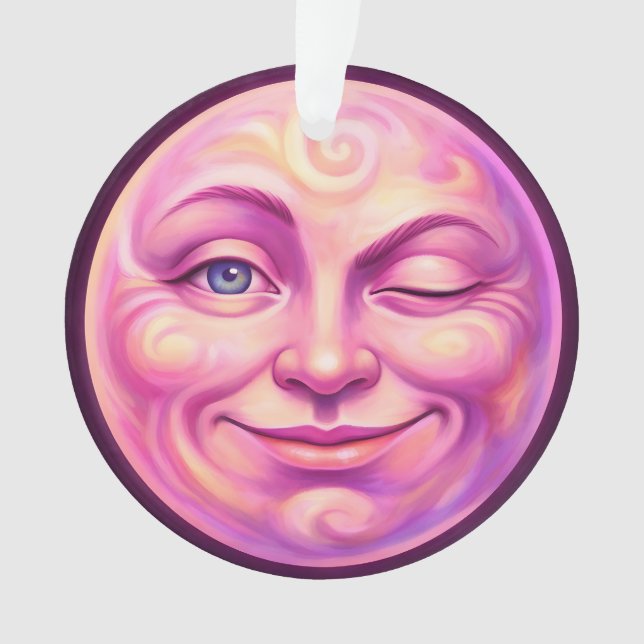 Winking pink moon cheerful celestial ornament (Vorderseite)