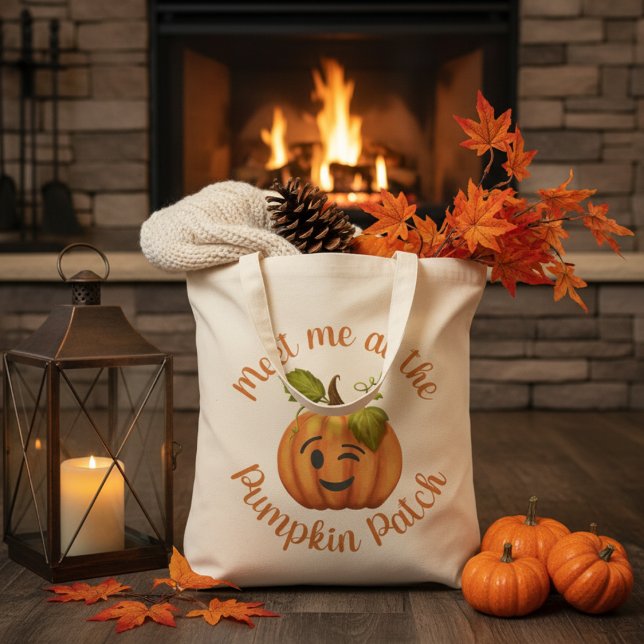 Winking Pumpkin trifft mich beim Pumpkin Patch Tragetasche (Winking Pumpkin Meet Me At The Pumpkin Patch Autumn Tote Bag)