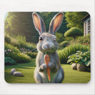 Winking Rabbit Holding a Carrot Mousepad