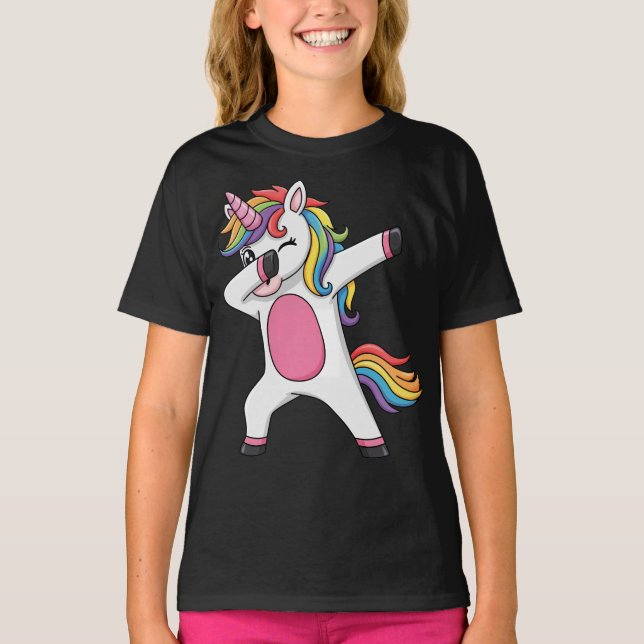 Winking Rainbow Dabbing Unicorn T-Shirt (Vorderseite)