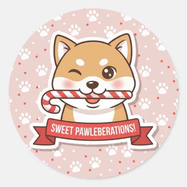 Winking Shiba Inu Candy Cane Sticker (Vorderseite)