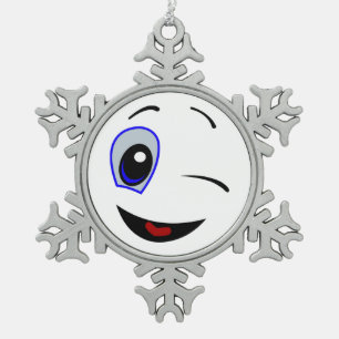 WINKING SMILEY SCHNEEFLOCKEN Zinn-Ornament