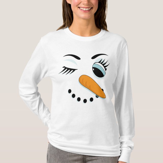 Winking Snowwoman Funny Christmas T-Shirt (Vorderseite)