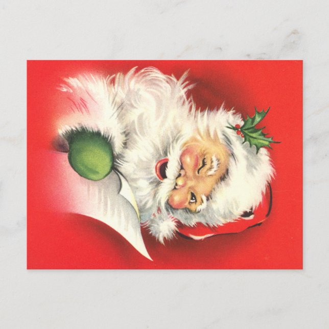Winking Vintag Santa Christmas Postcard Feiertagspostkarte (Vorderseite)