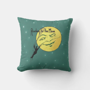 Winking Yellow Moon Face Man Climbing Lady Green Kissen