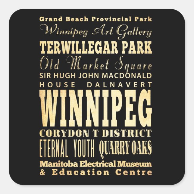 Winnipeg City of Canada Typografie Art Quadratischer Aufkleber (Vorderseite)