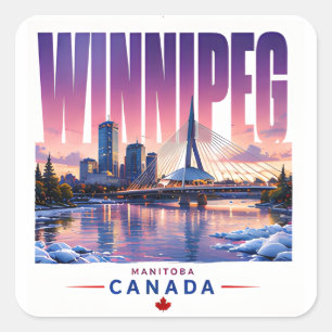 Winnipeg Kanada Skyline Ufer Reiseandenken Quadratischer Aufkleber